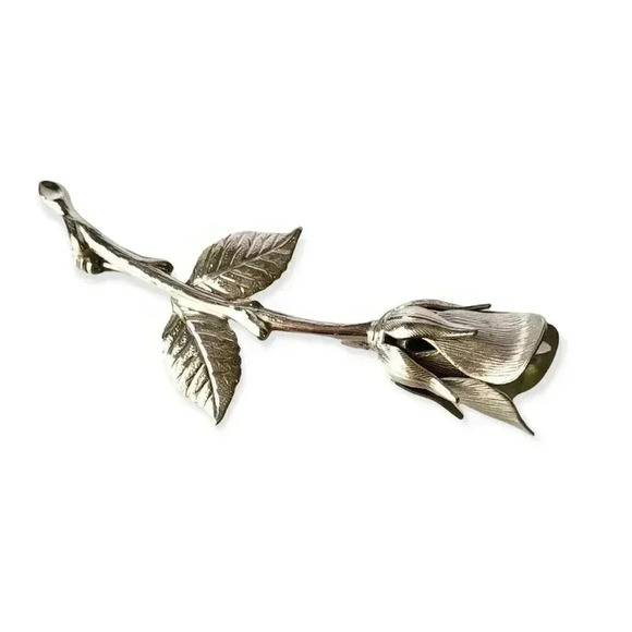 VTG Silver Tone Single Rose Brooch Pin Jewelry Accessories P0502 Lapel Pin - Picture 1 of 11